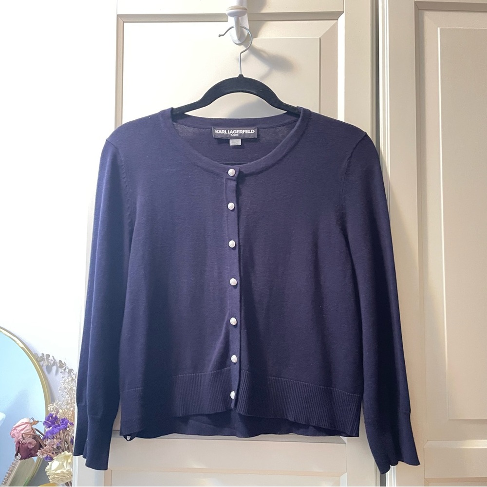 KARL LARGEFELD PARIS PEARL BUTTON CARDIGAN SZ L